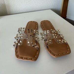 Studded Tan Slide Sandals